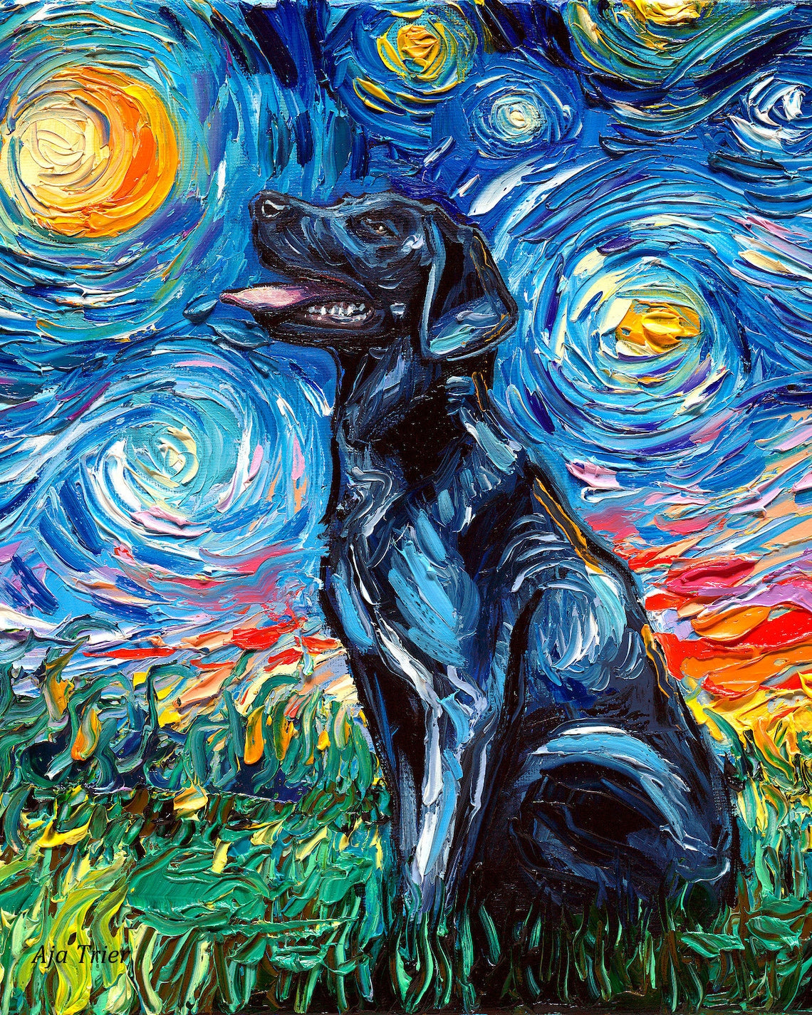 Black Labrador Art Print Starry Night Impressionist Wall Art Dog Lover Gift Idea Pet Mom Print Gallery Wall Art Black Lab Home Decor