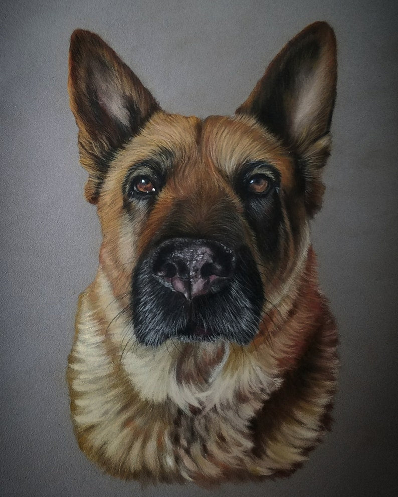 German Shepherd Portrait Canvas Dog Artwork Print Wall Decor Art Print Realistic Dog Wall Art Matte Stretched Canvas