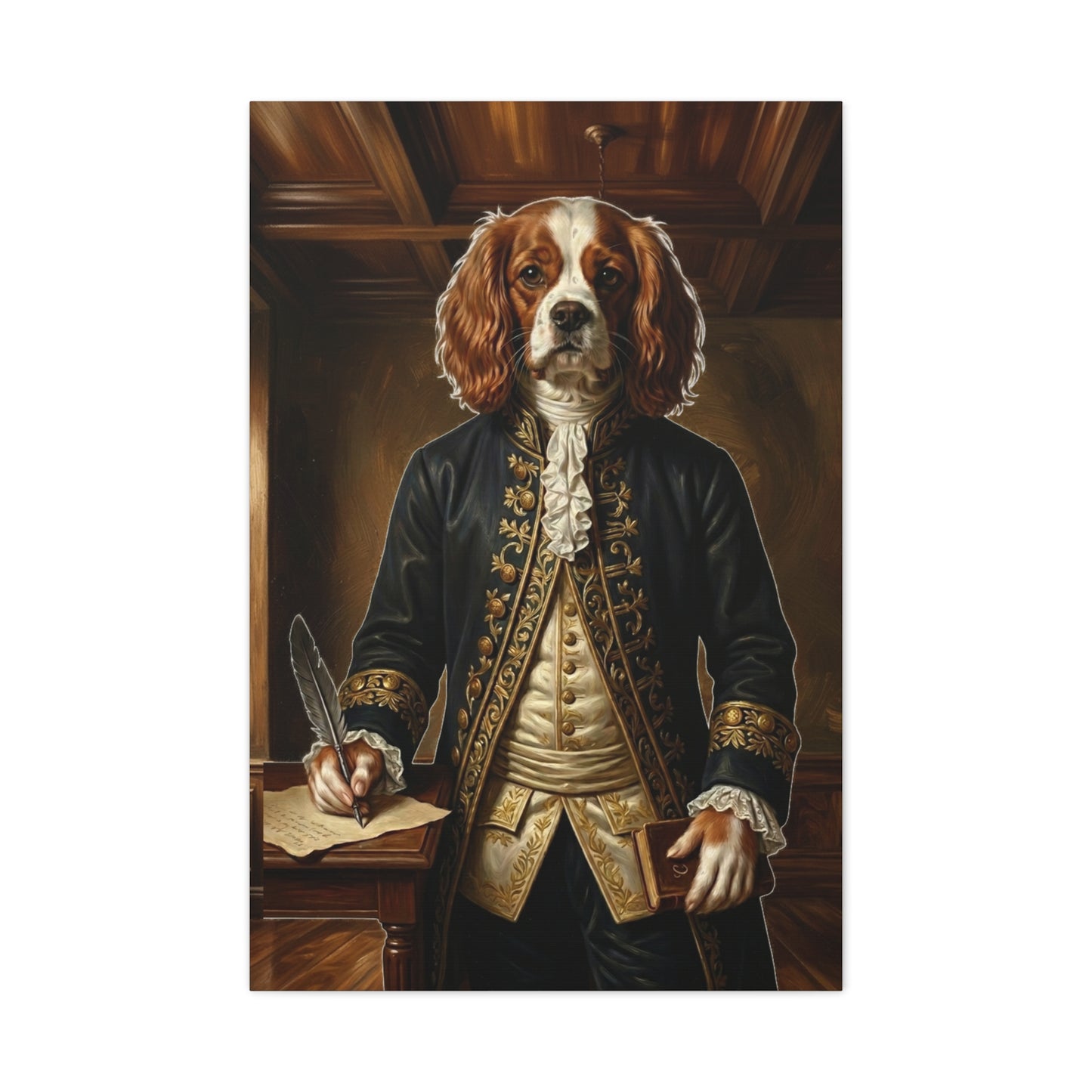 Regal Spaniel Portrait, Historical Dog Wall Art, Matte Stretched Print