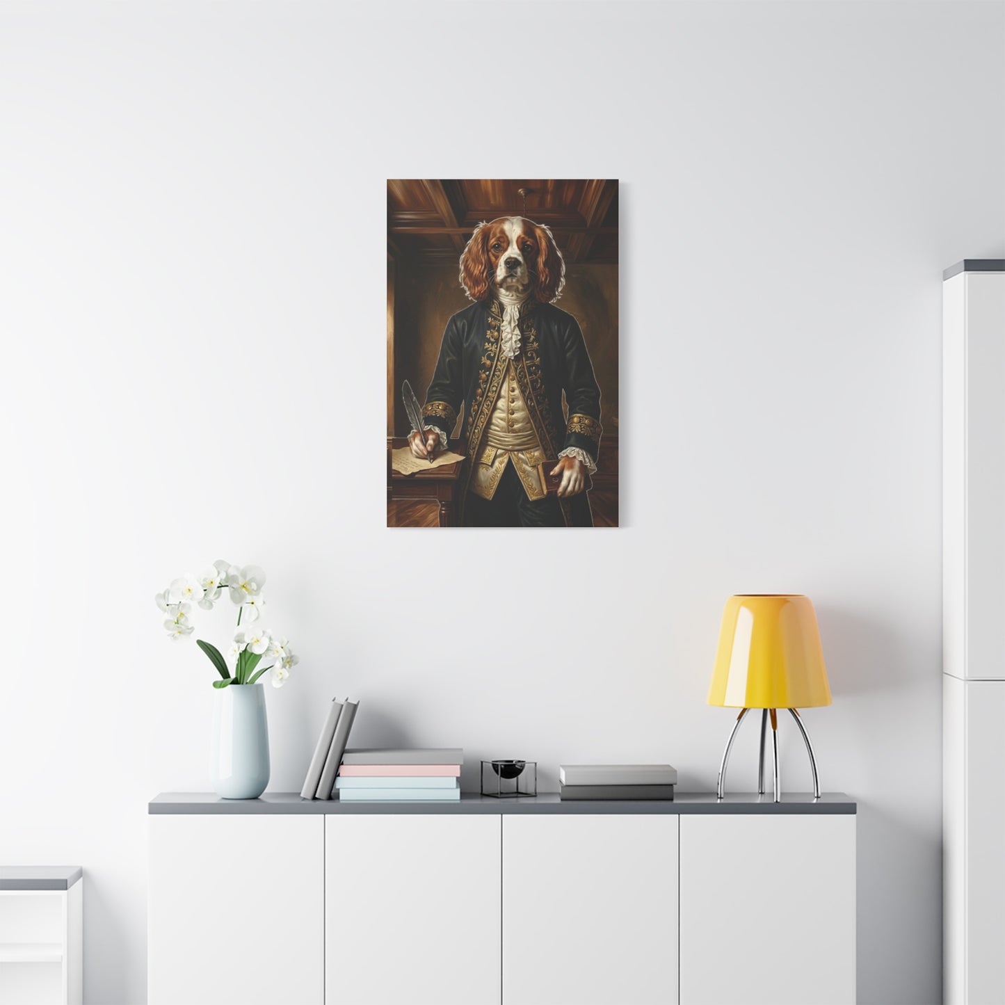 Regal Spaniel Portrait, Historical Dog Wall Art, Matte Stretched Print