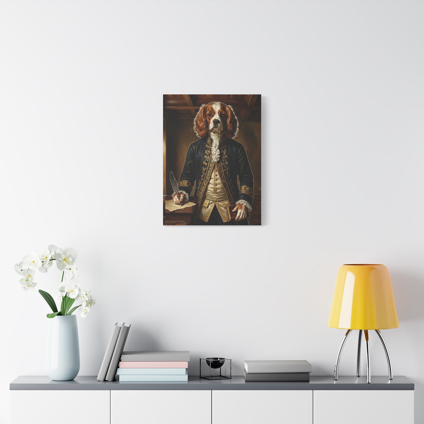 Regal Spaniel Portrait, Historical Dog Wall Art, Matte Stretched Print