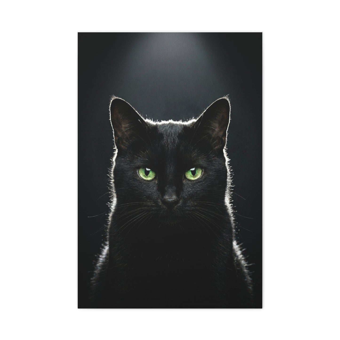 Black Cat Portrait Canvas — Green-Eyed Feline Wall Art, Matte Stretched Canvas