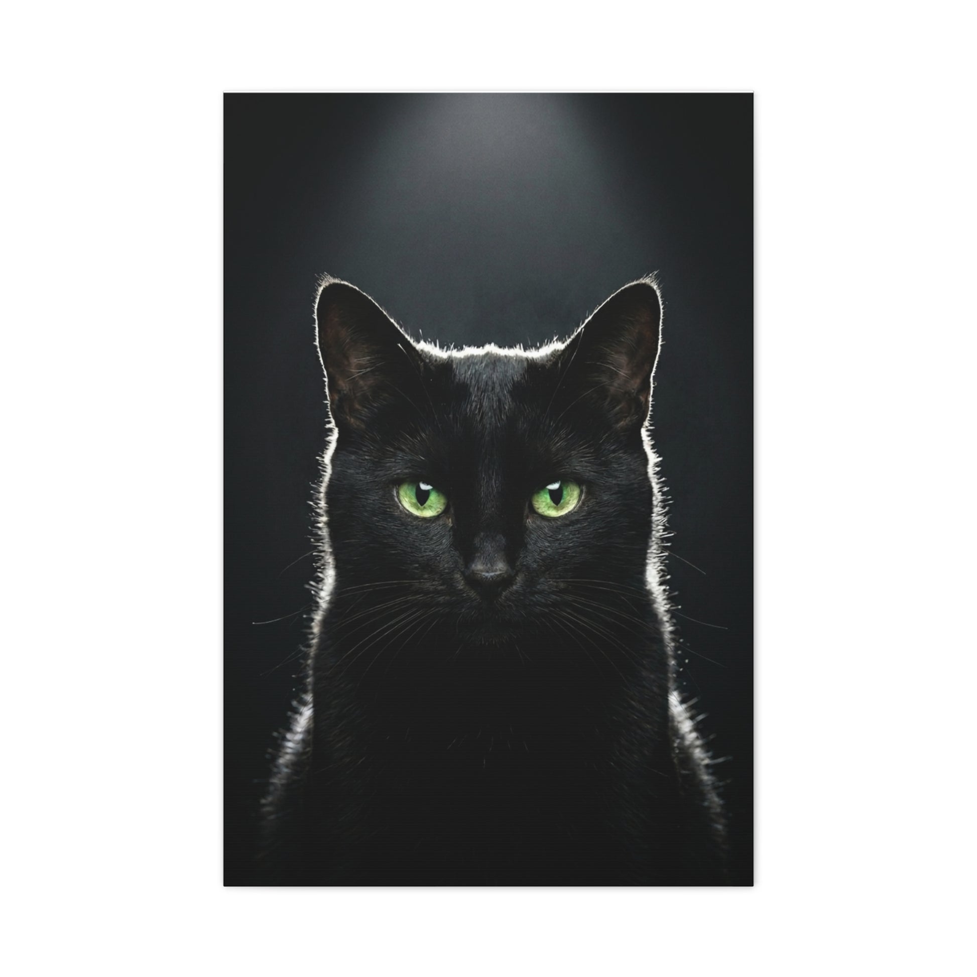 Black Cat Portrait Canvas — Green-Eyed Feline Wall Art, Matte Stretched Canvas
