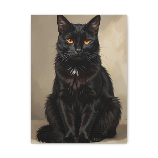 Black Cat Portrait Canvas - Matte Stretched Wall Art