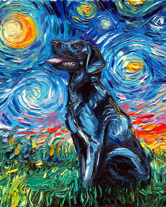 Black Labrador Art Print Starry Night Impressionist Wall Art Dog Lover Gift Idea Pet Mom Print Gallery Wall Art Black Lab Home Decor