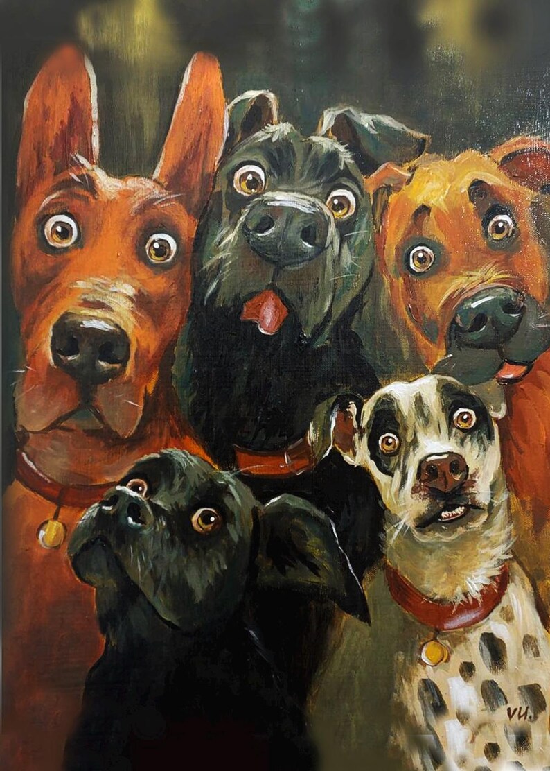 Funny dogs original painting, custom dog portrait, gift for a dog lover, funny dogs wall art, dog art