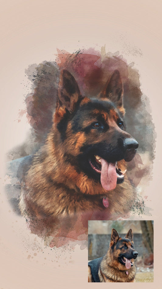 German Shepherd Portrait Canvas — Matte Stretched Wall Art Watercolor Golden Retriever, Dog Art Print, Dog Lover Painting, Gift for Dog Lover, Watercolor Dog Home Decor