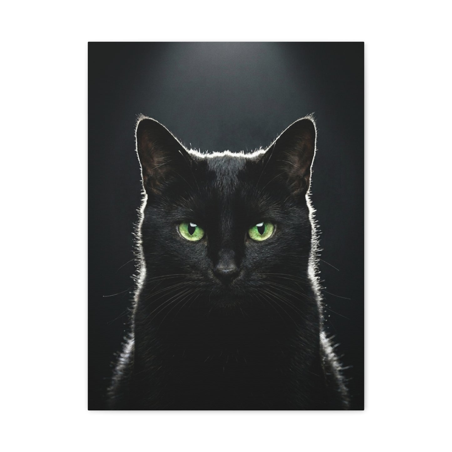 Black Cat Portrait Canvas — Green-Eyed Feline Wall Art, Matte Stretched Canvas