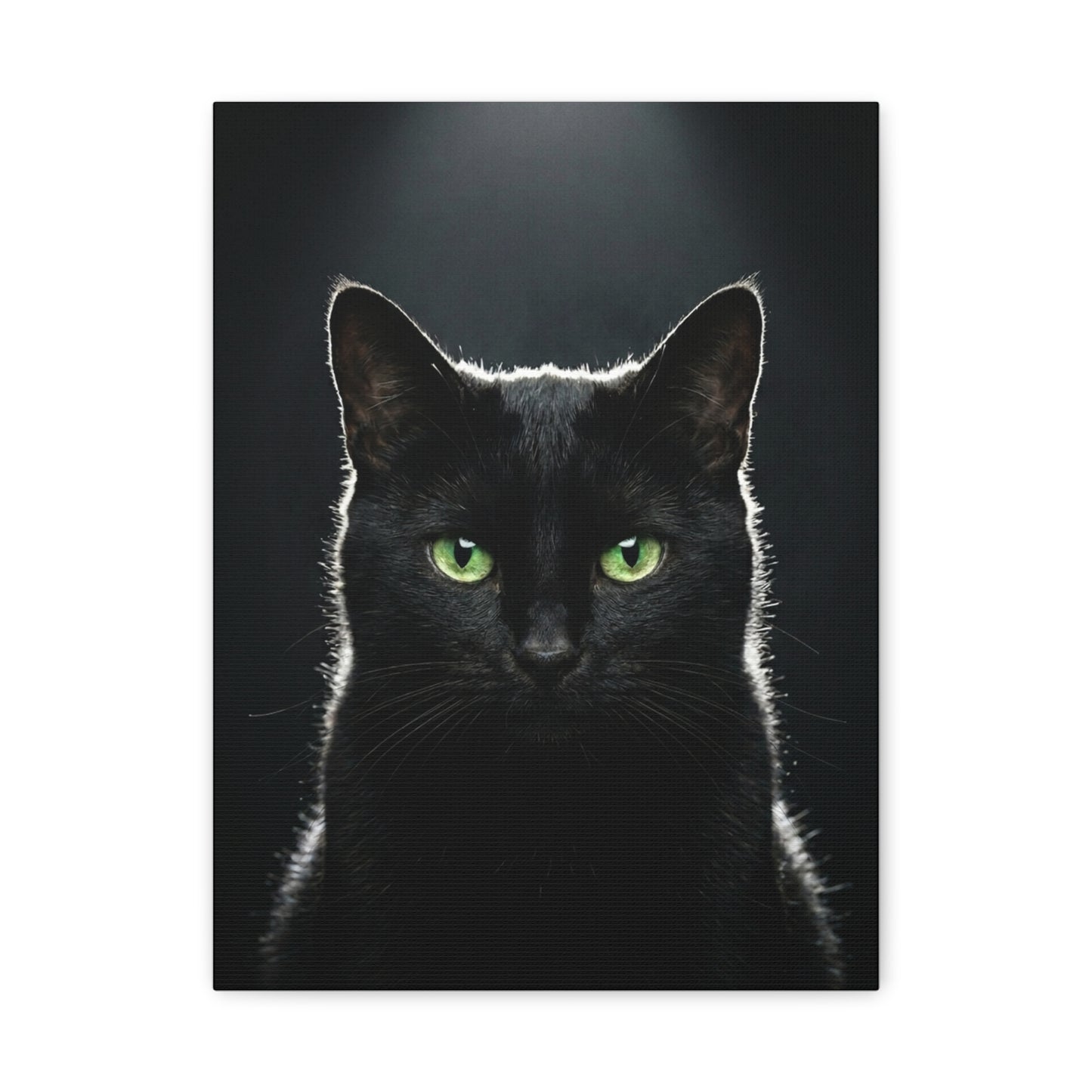Black Cat Portrait Canvas — Green-Eyed Feline Wall Art, Matte Stretched Canvas