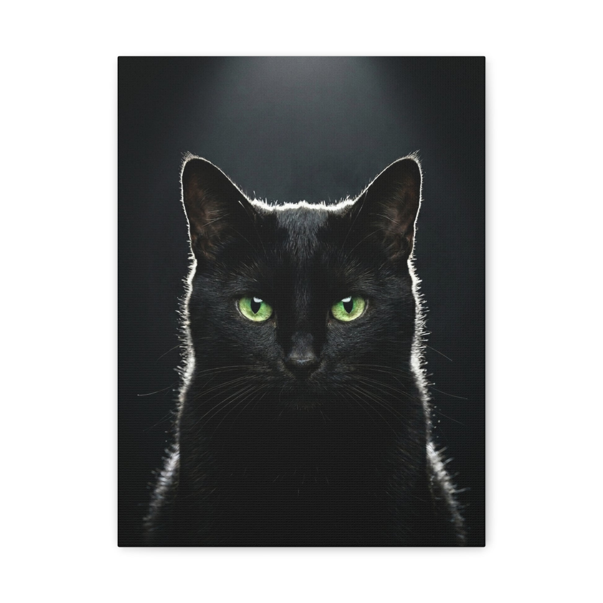 Black Cat Portrait Canvas — Green-Eyed Feline Wall Art, Matte Stretched Canvas
