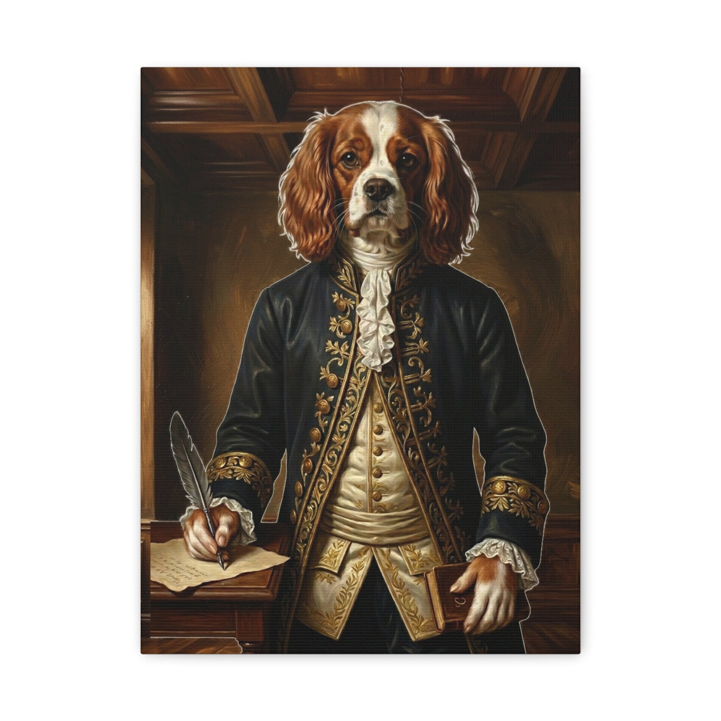 Regal Spaniel Portrait, Historical Dog Wall Art, Matte Stretched Print
