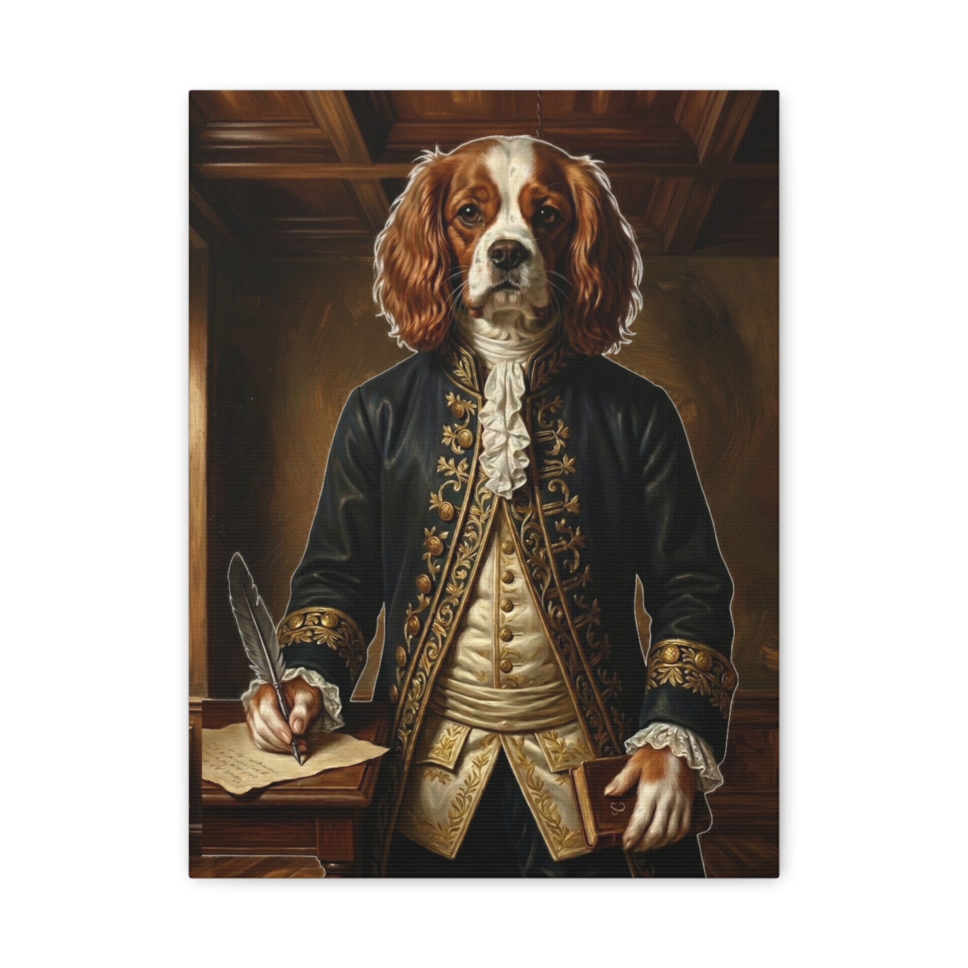 Regal Spaniel Portrait, Historical Dog Wall Art, Matte Stretched Print