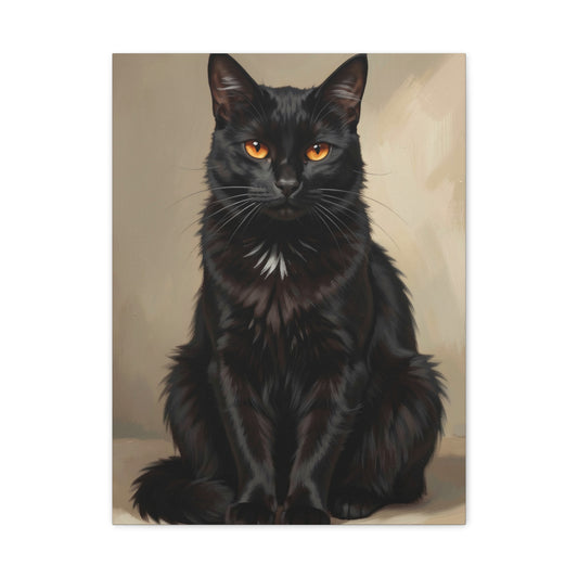 Black Cat Portrait Canvas - Matte Stretched Wall Art