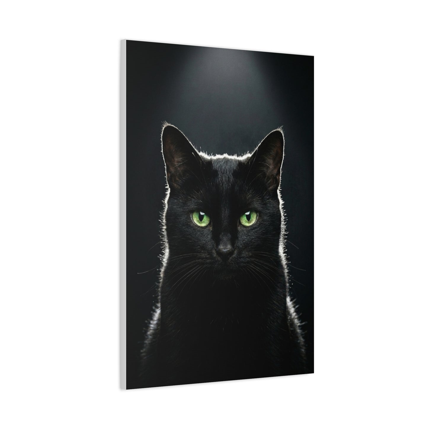 Black Cat Portrait Canvas — Green-Eyed Feline Wall Art, Matte Stretched Canvas