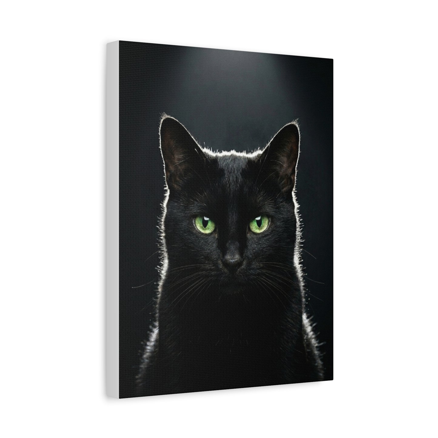 Black Cat Portrait Canvas — Green-Eyed Feline Wall Art, Matte Stretched Canvas